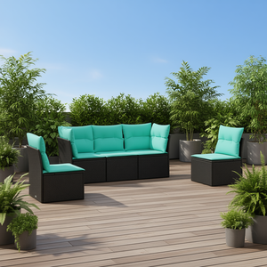 Conjunto de Sofá Modular de Jardín de Ratán Negro, 5 Piezas, con Cojines, Muebles de Patio para Exteriores, Estilo Contemporáneo - Product Image 2