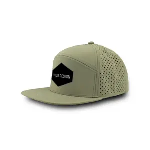 Benutzer definierte 6 Panel Flat Bill Pvc Logo Wasserdichte Hüte Resistant Laser Cut Hole Perforierte Leistung Gorras Snapback Cap Hat