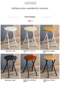 Taburete Redondo Plegable, Silla Portátil con Marco Metálico y Asiento de Madera, Mueble <span class=keywords><strong>para</strong></span> Hogar, <span class=keywords><strong>Cocina</strong></span>, Dormitorio, Espacios Pequeños, Fácil Almacenamiento - Product Image 5