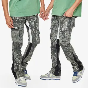 Loose Fit Straight Leg Camo Jeans Men Pocket stacked stretch Cargo Pants Denim Custom Brand Tree Printed Jeans Camo