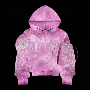 <span class=keywords><strong>Felpa</strong></span> con Cappuccio e Zip Unisex con Effetto Acid Wash e Ricami in Strass, Streetwear <span class=keywords><strong>Oversize</strong></span> Personalizzato con Cristalli <span class=keywords><strong>Vintage</strong></span> - Product Image 2