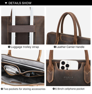 Maletín <span class=keywords><strong>de</strong></span> Cuero Crazy Horse Vintage y Elegante para Hombre, para Laptop <span class=keywords><strong>de</strong></span> 14.2 Pulgadas, con Bolsillo para iPad y Correa para Equipaje, para Viajes - Product Image 6