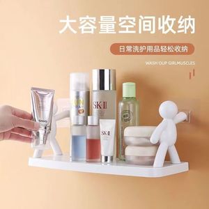 Étagère murale miniature de dessin animé, 1 niveau, rectangulaire, durable, pour salle de bain, avec un design mignon de figurines humaines - Product Image 1