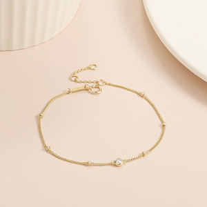 Delicada pulsera de oro sólido para uso diario, decoración de cuentas de oro redondas, pulsera ajustable de diamantes cultivados en laboratorio de 2,5 MM - Product Image 1