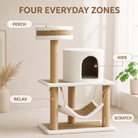 Petite arbre à chat avec hamac en peluche fermé, lit de surveillance et poteaux à gratter en sisal naturel – Meuble pour animaux personnalisable