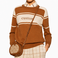 Pull-over personnalisé en gros 100 % coton pour femme, col rond, à rayures, color block, style universitaire, preppy, automne-hiver