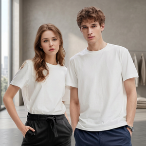 180gsm Knitted Soft Combed Cotton <b>Heavyweight</b> Crew Neck Unisex Adult Short Sleeve <b>T</b>-<b>Shirt</b> Breathable Eco-Friendly Solid <b>White</b> - Product Image 3