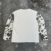 Produsen Pakaian Streetwear Kaos Rajut Waffle Lengan Panjang Oversize Motif Sapi Pria Kerah Bulat Warna-warni Patchwork Kustom