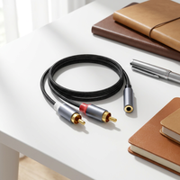 Câble de conversion RCA 3,5 mm (2 RCA mâles vers 1 RCA femelle) plaqué or, tressé en nylon, 20 cm, pour smartphones/voitures/haut-parleurs/tablettes/usage domestique