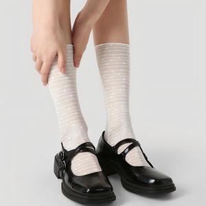 Calze da donna in pizzo, a rete trasparente, con bordo arricciato, elasticizzate, traspiranti, a metà polpaccio, casual, <span class=keywords><strong>per</strong></span> tutti i giorni, estive, leggere - Product Image 3