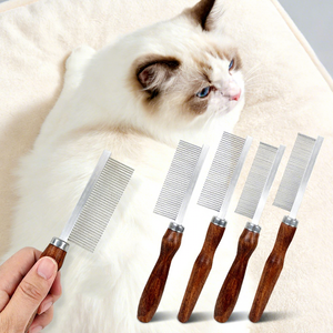 Peigne de toilettage pour animaux de compagnie, dents en métal et manche en bois massif (poignée ronde/conique) pour chats et chiens, peigne pour enlever les nœuds, les puces et les poils - Product Image 3