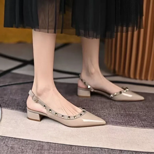 Haute qualité femmes été talons hauts mode rétro rivet pointu en cuir verni décontracté confortable sandales de bureau peu profondes - Product Image 2