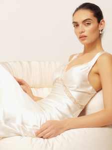 Nuovo Design personalizzato Casual estate scollo a V senza maniche in pizzo intagliato retro solido satinato Maxi abito lungo da donna - Product Image 4