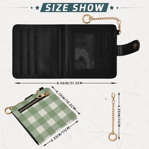 Hawaiian Green Checked Design Small <b>Rfid</b> Zipper Coin Pocket PU Leather Compact Cash Credit Card Holder Travel <b>Wallet</b> for Women - Product Image 2