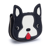 Porte-clés mignon en forme de chien de dessin animé en cuir PU avec mousqueton, mini portefeuille pliable pour cartes de crédit, portable, durable et très souple