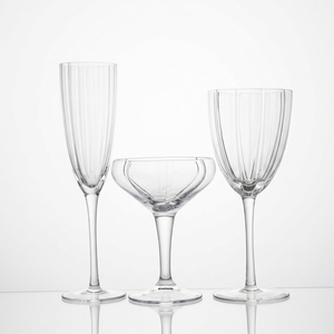 Juego de Copas de Cristal Transparente con Tallo Estriado Vertical, 3 <span class=keywords><strong>Tipos</strong></span>: <span class=keywords><strong>Flauta</strong></span> de Champán, Copa de Vino y Copa de Cóctel para Decoración de Mesa de Bar - Product Image 2
