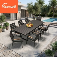 Ensemble de salle à manger de jardin moderne 6 places, table extensible pour parc, patio, cour, structure en aluminium, empilable, résistant aux UV, meubles d'extérieur