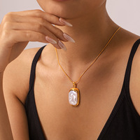 Collier pendentif pour femme tendance, chaînes en acier inoxydable plaqué or, breloques étanches incrustées de perles