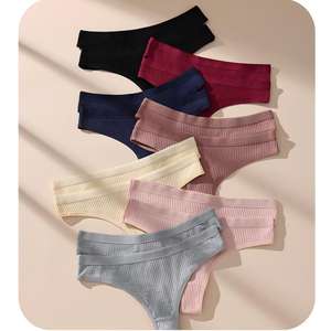 Tangas de Algodón Acanaladas al por Mayor para Mujer, Transpirables, de Color Liso, Cómodas, Deportivas, Sin Costuras, de Cintura Baja - Product Image 1