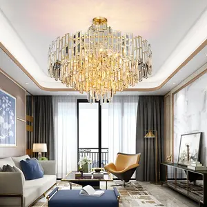Wohnzimmer dekorative moderne Gold Pendel leuchte Rechteck runde Kuchen form großen Luxus K9 Kristall Kronleuchter
