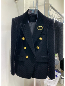 Chaqueta <span class=keywords><strong>de</strong></span> diseñador HIGH STREET, novedad 2022, para <span class=keywords><strong>mujer</strong></span>, doble botonadura, con costuras a cuadros, <span class=keywords><strong>de</strong></span> <span class=keywords><strong>terciopelo</strong></span>. - Product Image 2