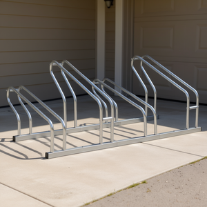 Porte-vélos autoportant en acier galvanisé pour 4 vélos, fixation au sol, finition argentée - Product Image 2