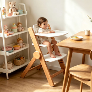 Chaise haute pour bébé réglable en hauteur, chaise haute pour enfants, chaise haute pliable en bois avec repose-pieds pour bébés et tout-petits - Product Image 2