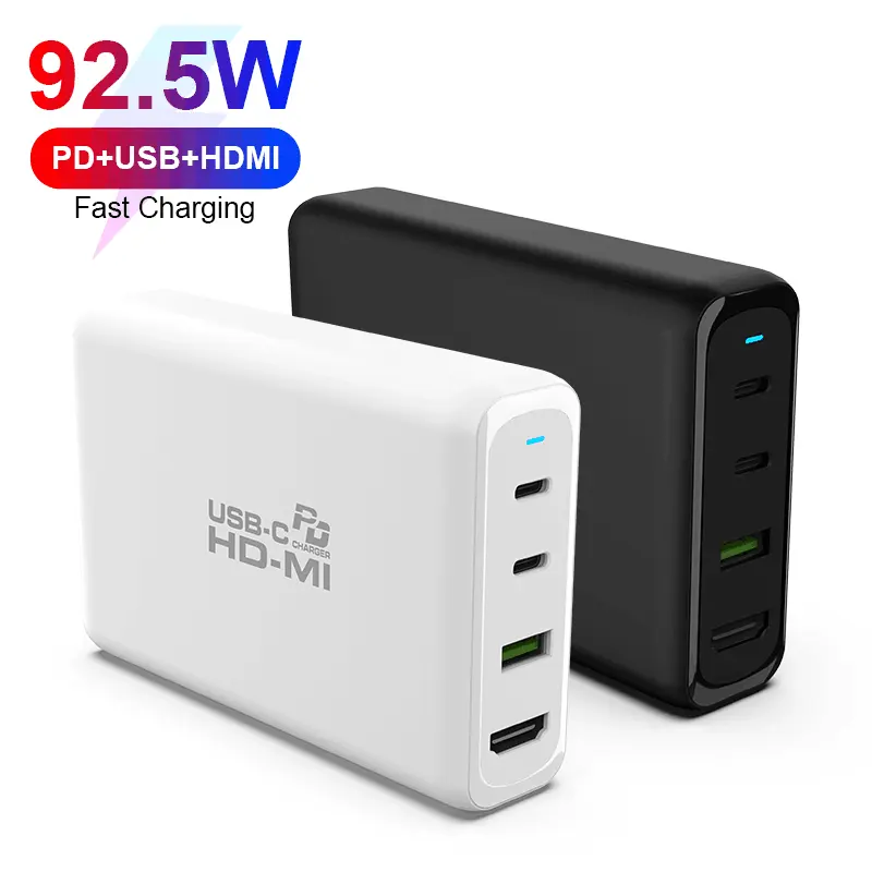 92.5W USB-C PD Charger Combo HD-MI Docking With HD MI Video Converter USB3.0 Fast Charger for MacBook