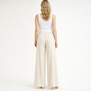 맞춤 도매 하이웨이스트 루즈 팬츠 린넨 코튼 여성 와이드 레그 팬츠 - Product Image 3