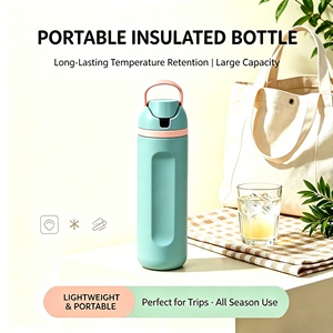 Botella de agua aislada de acero inoxidable de 720 ml, vaso de viaje con tapa abatible a prueba de fugas y asa portátil para oficina, deportes al aire libre - Product Image 4