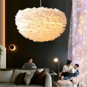 Romantic <strong>Feather</strong> Lamp E27 LED Bulb Pendant Lights Creative Pink <strong>White</strong> <strong>Feather</strong> <strong>Lampshade</strong> Wedding Home Bedroom Decor Pendant Lamp - Product Image 4