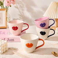 Mug à café en céramique personnalisé nordique, tasse en céramique 3D gaufrée Lèvres, mignonne tasse à baiser, cadeau de Saint-Valentin avec logo