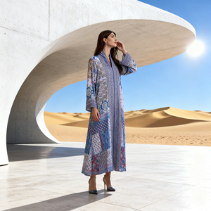 Robe Abaya de luxe en polyester avec strass thermocollants pour femmes musulmanes, au design élégant et option de vente en gros - Product Image 4