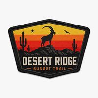 Patch tissé personnalisé AWELLS Desert Ridge avec motif Ibex Sunset Trail et badge textuel pour vestes, sacs, casquettes et vêtements d'extérieur
