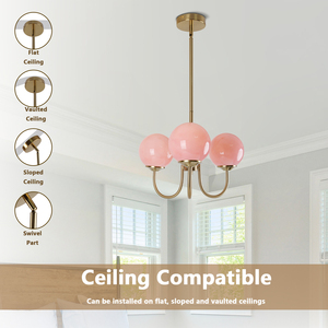 Lámpara de araña rosa para sala de estar, iluminación de dormitorio de inspiración vintage, lámpara Magic Bean francesa vintage color crema - Product Image 3