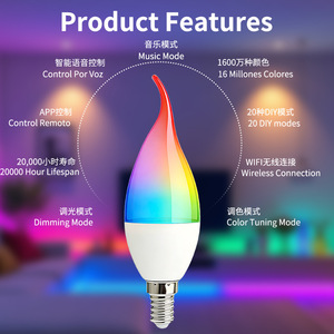 หลอดไฟอัจฉริยะ LED E27 แสงเทียนเปลี่ยนสีได้ ปรับความสว่างได้ ควบคุมด้วยเสียงผ่าน Wifi ตัวเรือนพลาสติกหุ้มอะลูมิเนียม - Product Image 4
