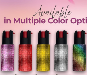 New Stylish Multi-Color Rhinestone Casing 12ft Range Self Defense Spray Bottle Combo Powerful LED Flashlight for Personal Use