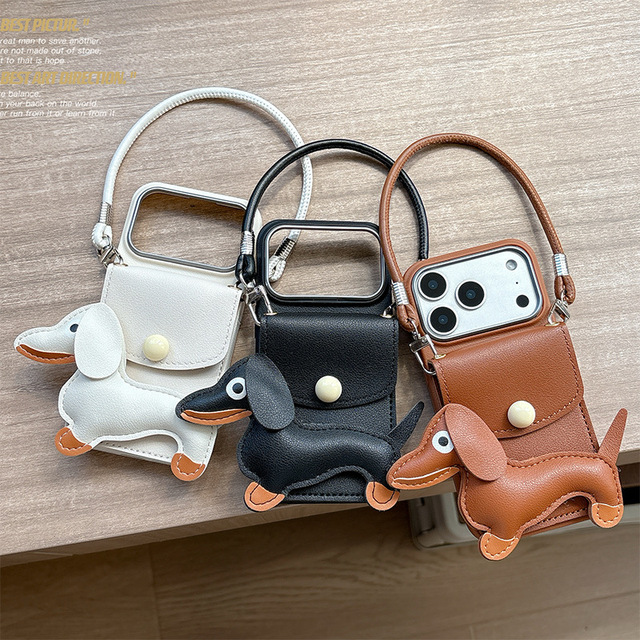 Puppy Wallet Card Holder Lanyard Phone Case for iPhone 17 Pro Max Business Fashion Design Women's iPhone Cover for 16 15 14 Plus