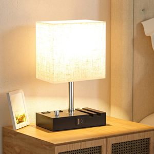 <b>Table</b> <b>Lamp</b> With Usb Port 19.5cm x 11.5cm x 34cm Beige Shade Metal <b>Base</b> E27 Led Bulb Knob Switch Bedroom Desk Lighting - Product Image 3
