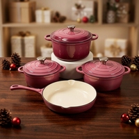 Ensemble de 4 ustensiles de cuisine en fonte : cocotte et poêle à frire, avec double poignée, compatible gaz et induction, pour la cuisson domestique