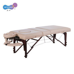 Tempat tidur Spa lipat portabel 3 bagian, Meja pijat dengan kaki kayu ekstensi bulu mata untuk Salon kecantikan - Product Image 1