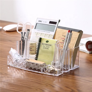 Multifunctional clear office pen ruler tools notebook namecard holder clear plastic desk stationery drawer storage organizer