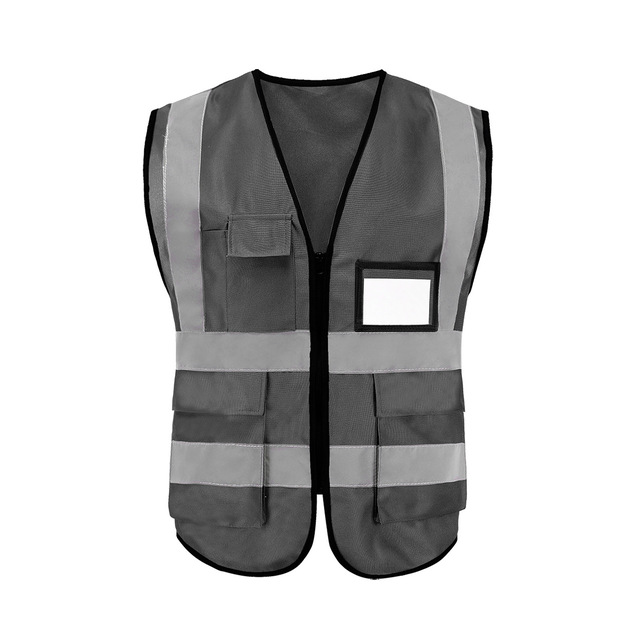 Grey Multi Pocket Reflective High Vis Safety Vest, Knitted Warehouse Security Work Waistcoat
