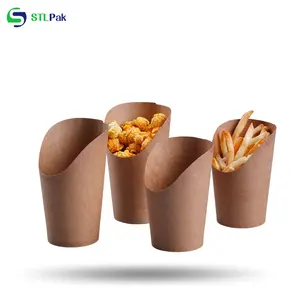 Eco-Friendly Compostable 16oz Disposable Kraft Paper French Potato Chips Holder Scoop Paper Cups French Fries Cup