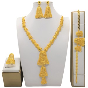 Dubai 24K Gold Plated Necklace Earrings <b>Bracelet</b> <b>Set</b> Bell Shape Ethnic Wedding Jewelry Women's Fine Jewelry <b>Sets</b> - Product Image 1