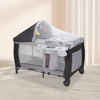 Lit Bébé Multifonctionnel Pliable avec Moustiquaire, Table à Langer Mobile et Parc de Jeu