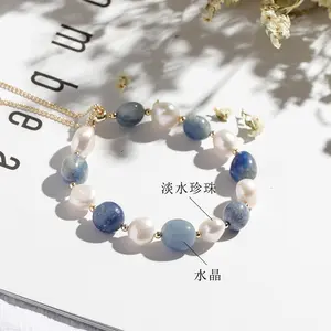 Bracciale in cristallo di perle d'acqua dolce di giada avventurina blu