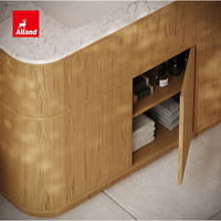 Lemari Penyimpanan Kamar Mandi Alland Slim Oval Curve Shape dengan Kabinet Partikel, Wastafel Ganda, dan Kabinet Kamar Mandi Marmer Sudut Bundar