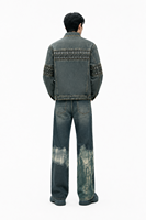 Ensemble deux pièces en jean imprimé toile style tribal rétro et pantalon vintage délavé, coupe ample et respirante, respectueux de l'environnement