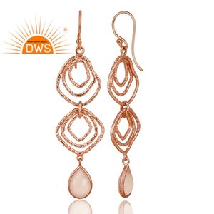 Rose Chalcedony Gemstone Earrings Indian Artisan Texture Rose Gold Plated Silver Earrings Supplier Jewelry - Product Image 2